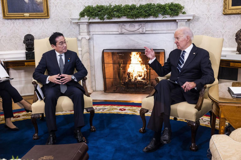 Prime Minister Fumio Kishida of Japan seen here with President Joe Biden in 2023 will return to Washington for an official visit next week by Jim Lo Scalzo/UPI