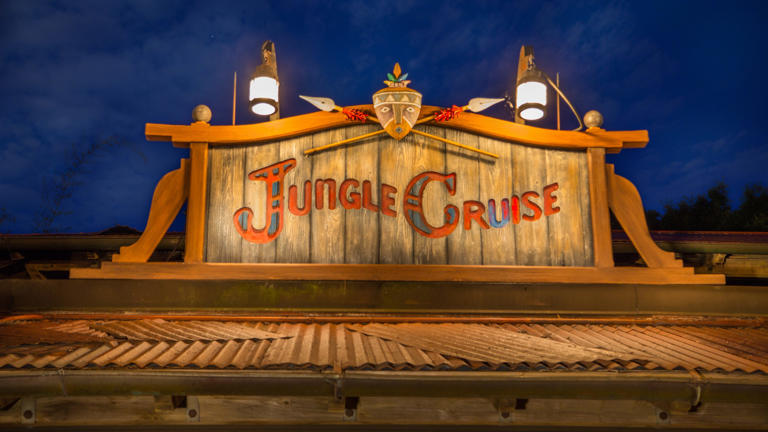 Even at night, the Jungle Cruise animals perform right on cue.