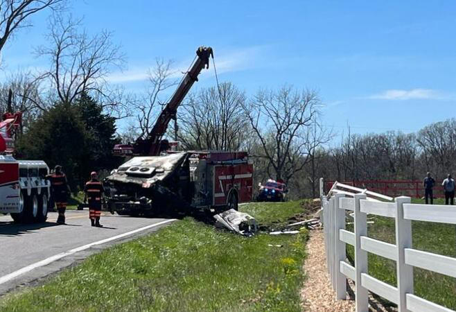 Fire truck flips on highway in Highlandville, Mo.