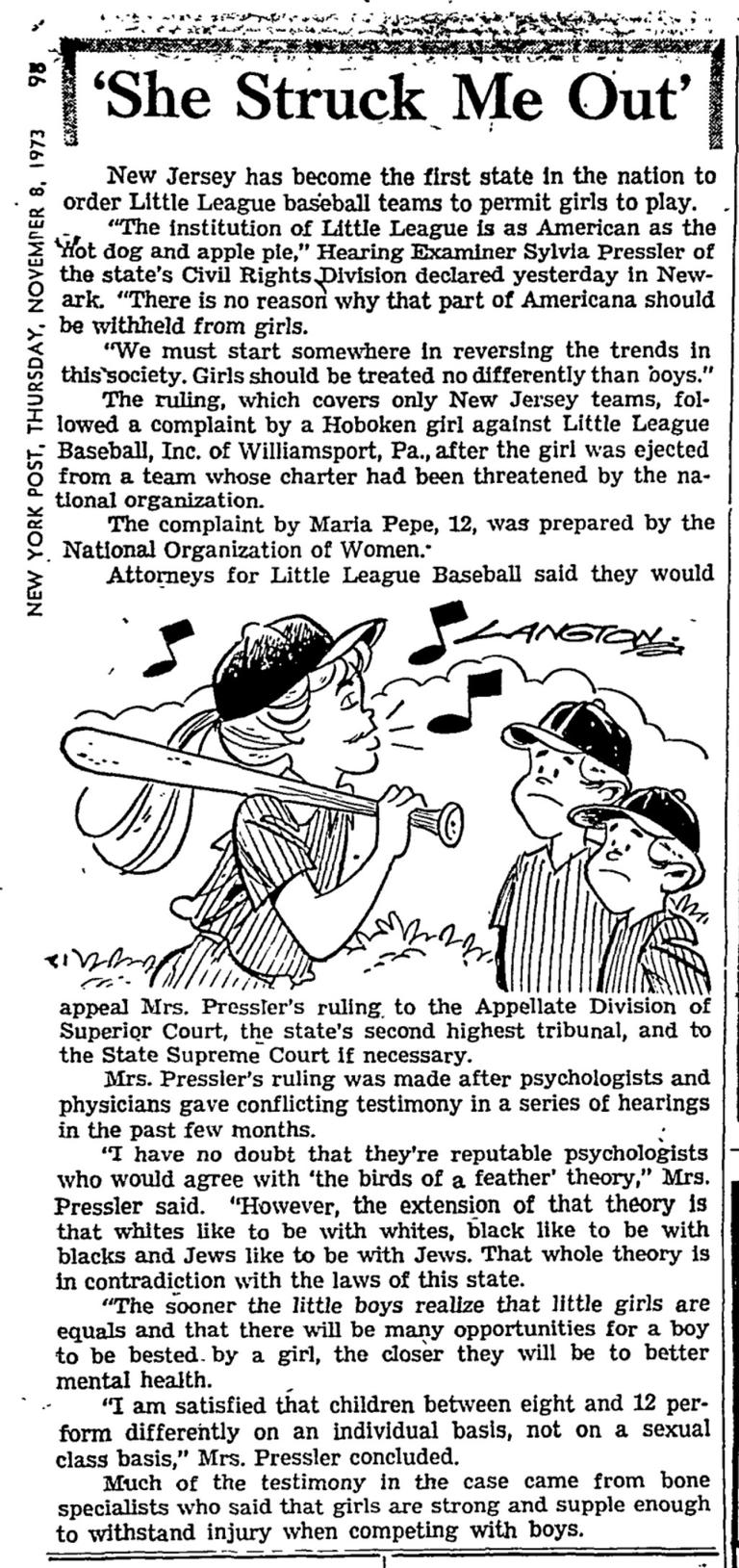 Fifty years ago, Maria Pepe was just 11 when she sued Little League to ...