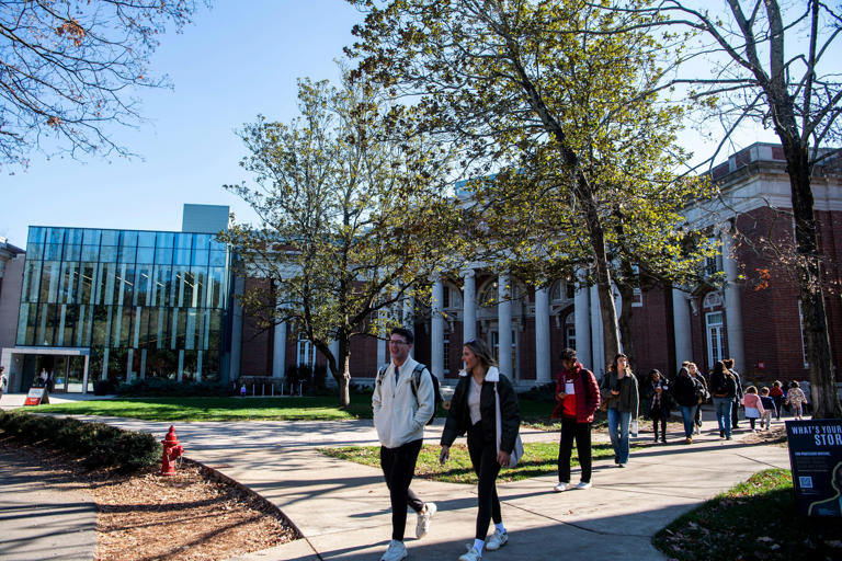 Students walk past the 6 Magnolia Circle and Mayborn building at Vanderbilt University in Nashville, Tenn., Monday, Nov. 27, 2023.