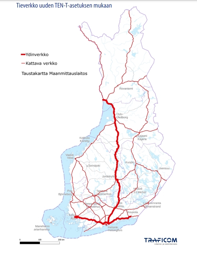 euroopan laajuinen liikenneverkko näkyy suomen kartalla