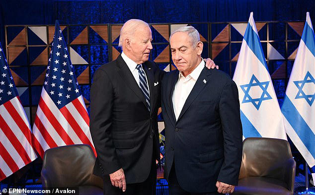 Israel has told Washington it does not seek a 'significant escalation' of conflict with Iran amid concerns of a counter strike. Pictured: President Joe Biden meets with Israeli Prime Minister Benjamin Netanyahu in Tel Aviv, Israel on October 8, 2023