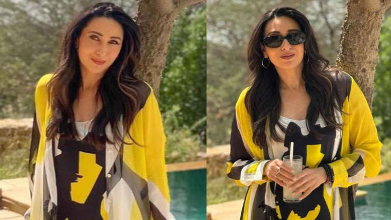 Karisma Kapoor’s yellow AK-OK jacket with matching slip dress is made ...