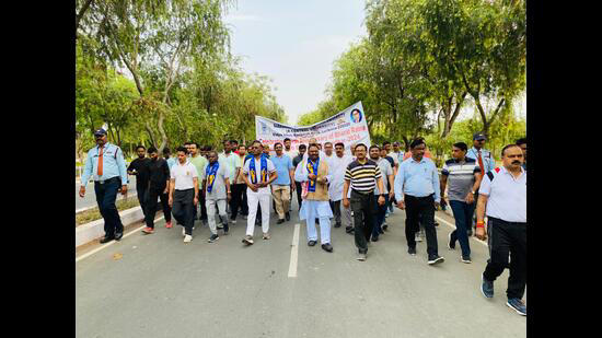 Staff and students of BBAU taking part in Bhim Walk.