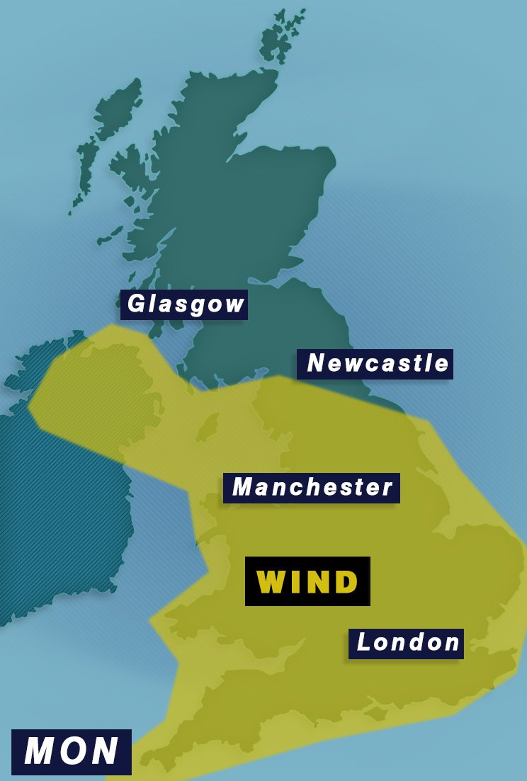 huge chunk of uk to be hit by winds up to 55mph for 15 hours