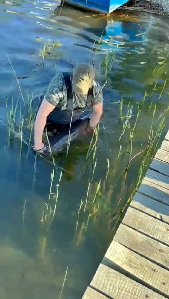 sapanca gölü’nde 24 kiloluk balık yakaladı, üremesi için suya geri bıraktı