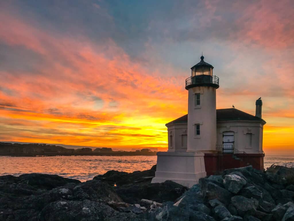 <p><strong>Year lit:</strong> 1896</p><p><strong>Height:</strong> 40 feet</p><p>You will find Coquille River Lighthouse in Bullards Beach State Park near Bandon at MilePost 259.2 on Highway 101. Short and stout, the signal stands sturdily along the shore next to the Coquille River and the ocean.</p><p>Although no longer operable, it served as a command center and a refuge for people during the Bandon fire of 1936. The inside is not open, but you can enjoy the outside view anytime.</p>