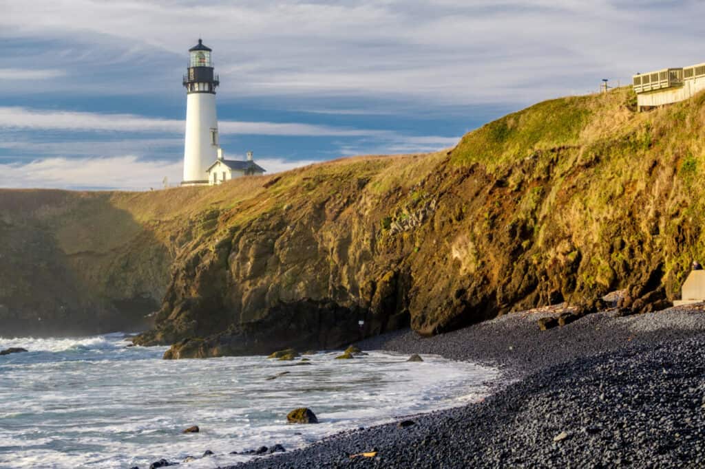 <p><strong>Year lit:</strong> 1873</p><p><strong>Height:</strong> 93 feet</p><p><span>Continue south to MilePost 137.6 on Highway 101 on the Central Oregon Coast, where you will discover Oregon's tallest lighthouse. Yaquina Head Lighthouse, dominating the horizon, contains more than 370,000 bricks. Initially solid white, it did not rotate and burned lard oil to illuminate its 4-wick lamp.</span></p><p><span>While tours are available depending on weather, conditions, and staffing, the grounds and interpretive center are open year-round. The tour is usually 45 minutes long and involves a strenuous 114-step climb to the top. Visit the </span><a class="editor-rtfLink" href="https://www.blm.gov/learn/interpretive-centers/yaquina" rel="nofollow noopener"><span>Yaquina Head Outstanding Natural Area</span></a><span> for current information about tours.</span></p>
