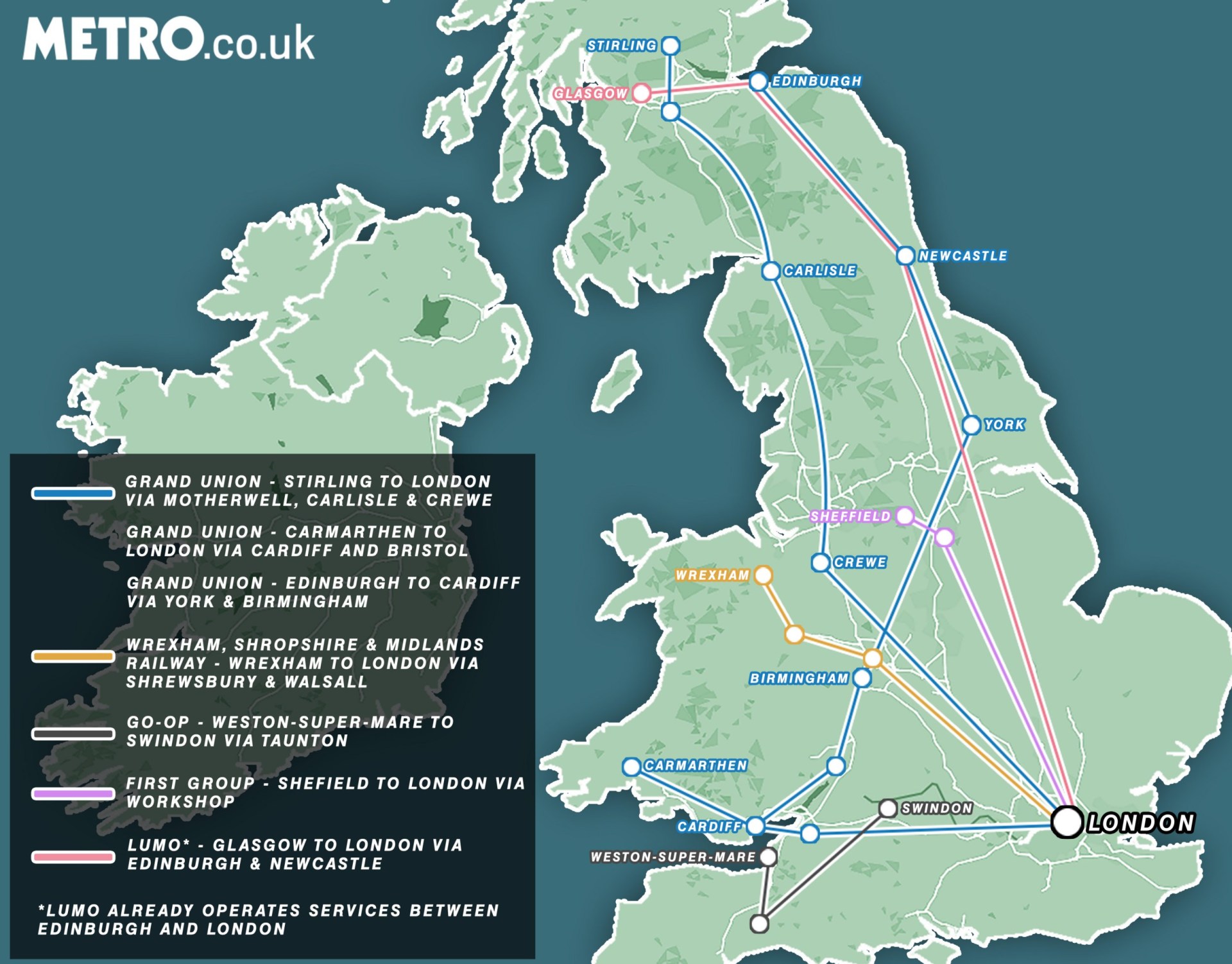 Map reveals where new rail routes could be introduced across the UK