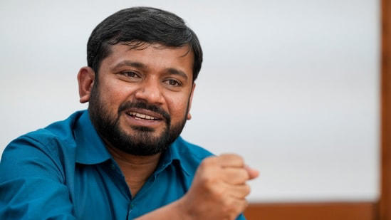 **EDS: FILE PHOTO** New Delhi: In this Friday, April 5, 2024 file photo Congress party leader Kanhaiya Kumar reacts during an interview in New Delhi. The Congress has fielded youth leader Kanhaiya Kumar from the North East Delhi seat. (PTI Photo/Gurinder Osan) (PTI04_15_2024_000193B)