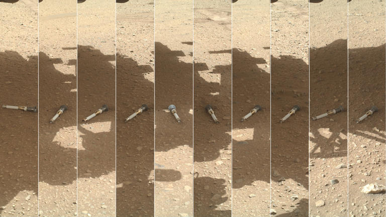 Those aren't light sabers, they're Perseverance's sample tubes, stashed on the Martian surface. NASA/JPL-Caltech/MSSS