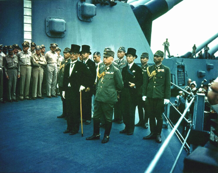 <p>The process of facilitating Japan's surrender was marked by significant diplomatic and communicative efforts. Behind the scenes, diplomats and intermediaries worked tirelessly to establish a channel of communication between Japan and the Allied forces. These efforts were aimed at finding a mutually acceptable solution that would allow the country to surrender while addressing the concerns of all parties involved.</p> <p>With all the aforementioned factors piling on top of the each other, the decision was ultimately made for Japan to surrender, with Emperor Hirohito announcing the news to the public <a href="https://en.wikipedia.org/wiki/Hirohito_surrender_broadcast#" rel="noopener">via a radio broadcast</a> on August 15, 1945.</p> <p>The first time he'd spoken to average citizens directly, the emperor <a href="https://en.wikipedia.org/wiki/Hirohito_surrender_broadcast#Full_text" rel="noopener">explained</a>, "The war has lasted for nearly four years. Despite the best that has been done by everyone - the gallant fighting of the military and naval forces, the diligence and assiduity of our servants of the state, and the devoted service of our one hundred million people - the war situation has developed not necessarily to Japan's advantage, while the general trends of the world have turned against her interest."</p> <p><strong>More from us:</strong> <a href="https://www.warhistoryonline.com/world-war-ii/paul-tibbets.html" rel="noopener">Paul Tibbets Dropped the Atomic Bomb on Hiroshima and Was Given No Funeral or Gravestone</a></p> <p>Just over two weeks later, aboard the American battleship USS <em>Missouri</em> (BB-63), the Japanese Instrument of Surrender was signed. Those present included representatives from the Empire of Japan and the Allied nations, with the most notable being Gen. Douglas MacArthur, Fleet Adm. Chester Nimitz and Chief of the Japanese Army General Staff Gen. Yoshijirō Umezu.</p>