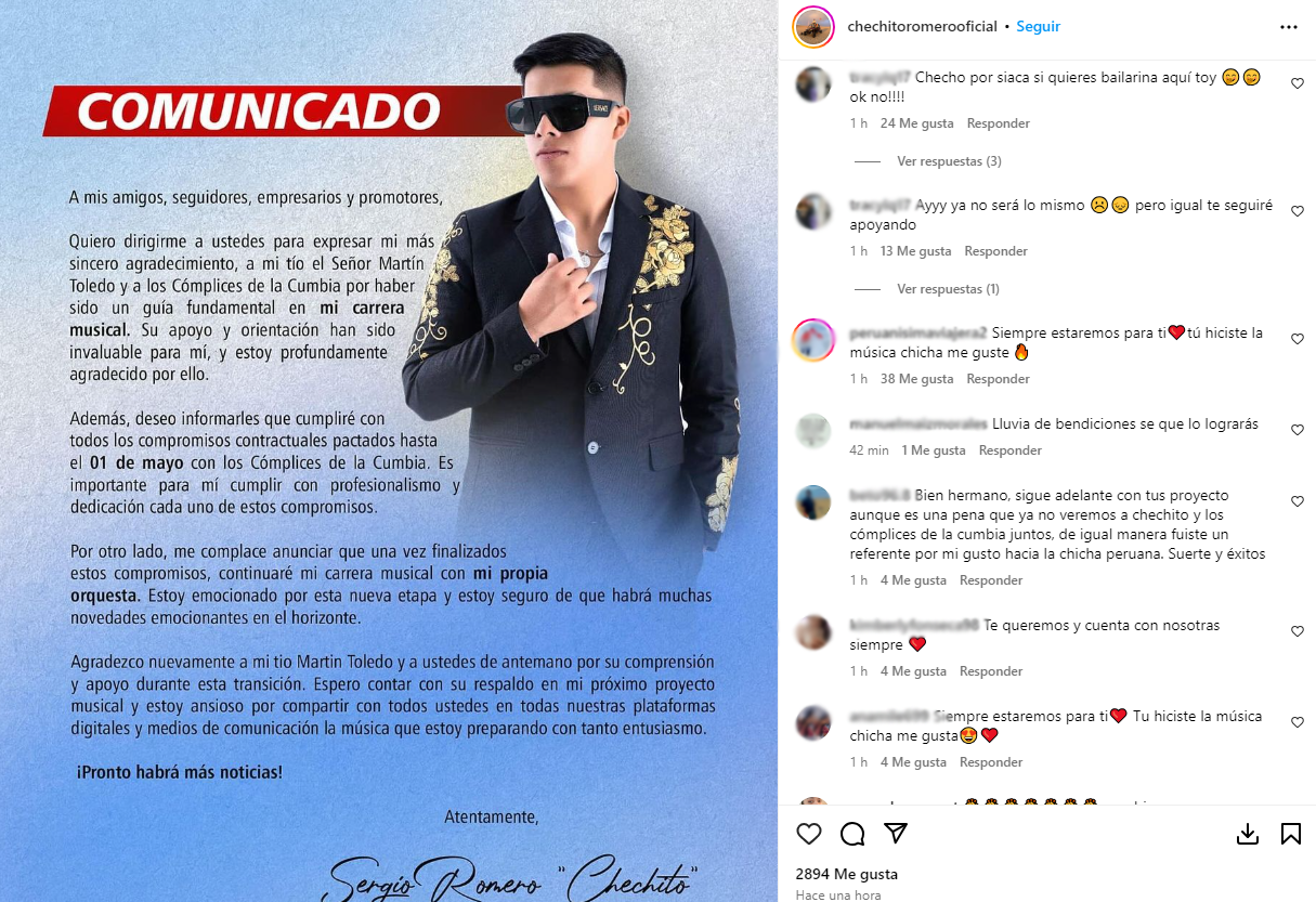 chechito anuncia su salida de los cómplices de la cumbia para lanzar su propia orquesta