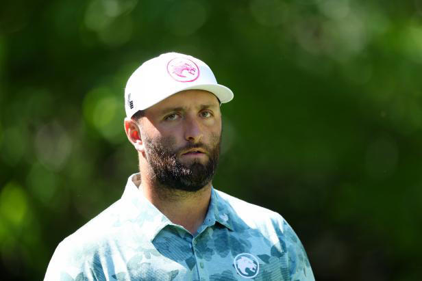 AUGUSTA, GEORGIA - APRIL 12: Jon Rahm of Spain reacts on the seventh green during the second round of the 2024 Masters Tournament at Augusta National Golf Club on April 12, 2024 in Augusta, Georgia. (Photo by Andrew Redington/Getty Images)