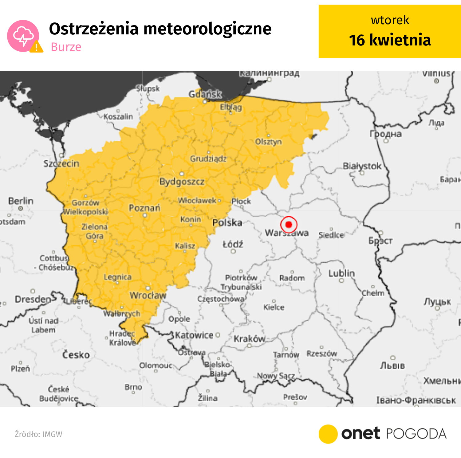 burze i wichury pędzą przez polskę. pół kraju z żółtymi alertami imgw