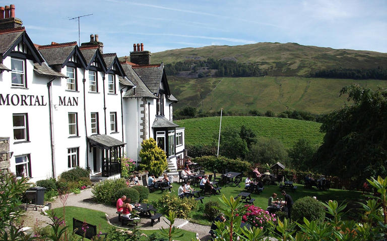 The Mortal Man's beer garden is one of the best pubs in the Lake District and is a great place to soak up the evening sun here after a day's walking