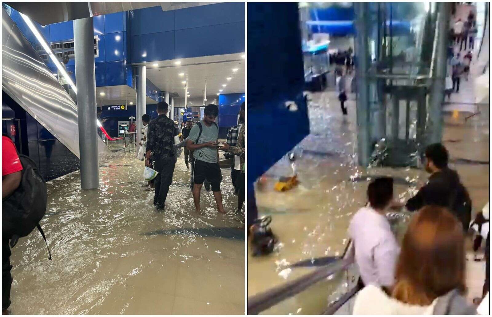 video: rain water floods onpassive dubai metro station, disrupts services