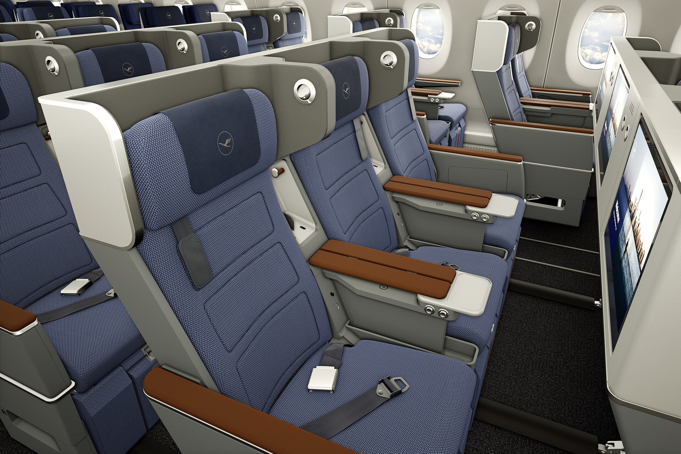 <p>According to Lufthansa, its Allegris premium economy features more legroom and a legrest and can be "<span>adjusted even further back than the current model."</span></p><p><span>The seat offers about 39 inches of pitch.</span></p>