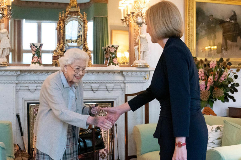 Liz Truss photographed being greeted by Queen Elizabeth II at Balmoral Castle, September 6, 2022. The monarch died two days later.