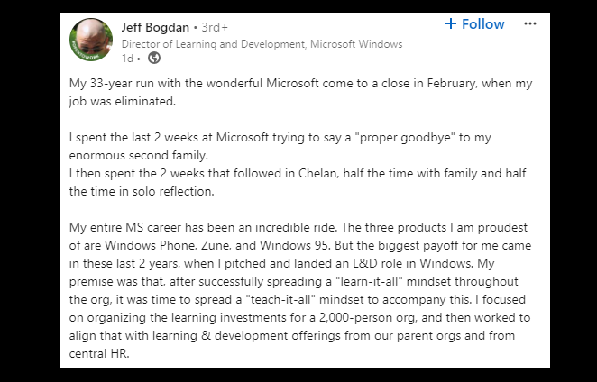 microsoft, microsoft sacks employee who was with them for 33 years, worked on windows 95. here's why