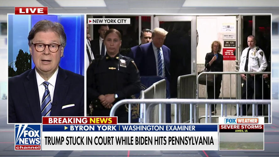 Trump stuck in NYC courtroom while Biden campaigns in Pennsylvania