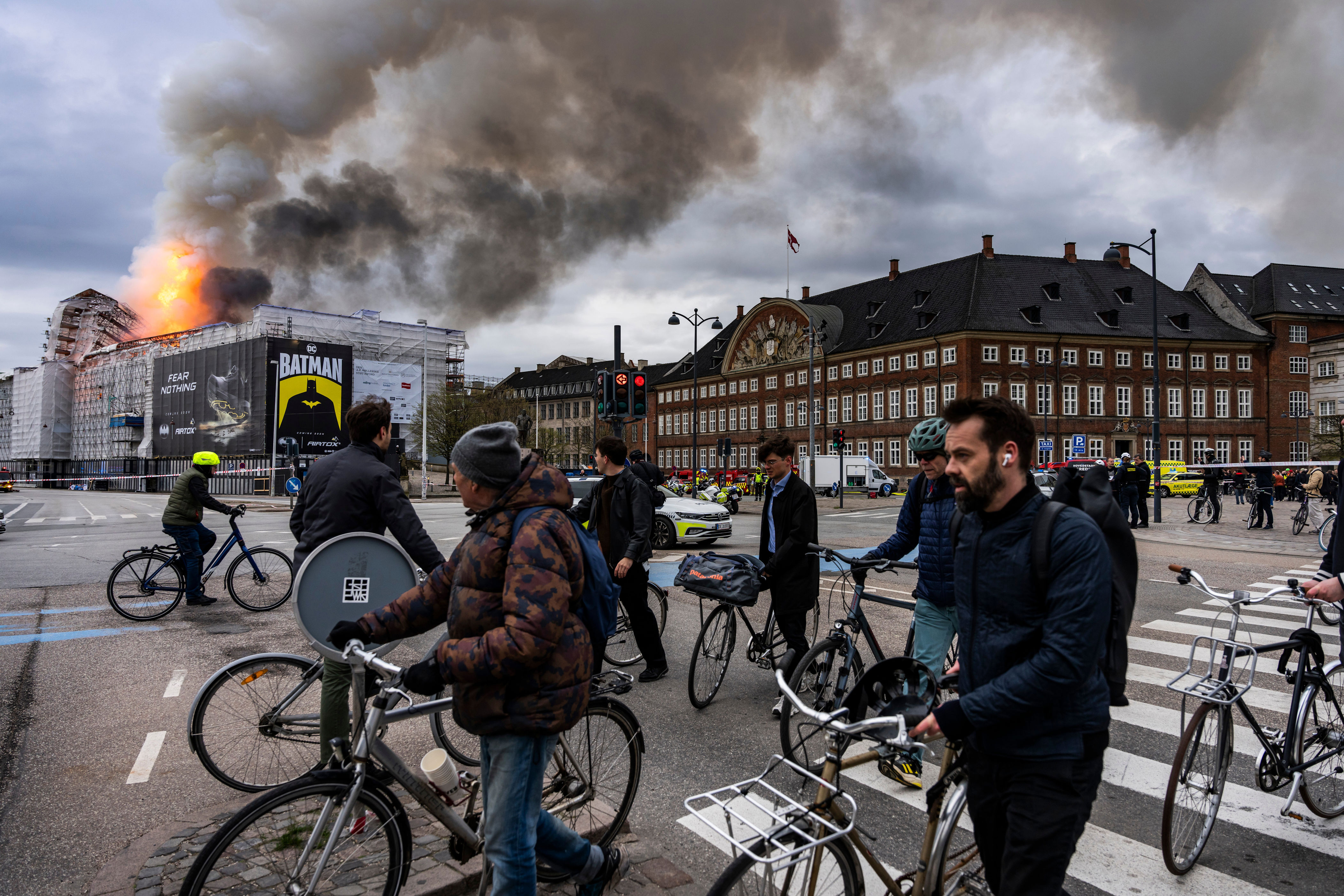 copenhagen fire: spire of historic stock exchange collapses in inferno