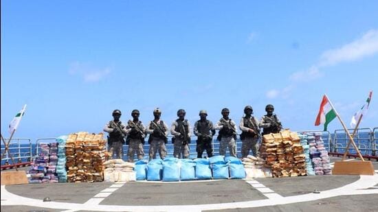 indian navy seizes 940kg drugs in arabian sea in 1st interdiction as cmf member