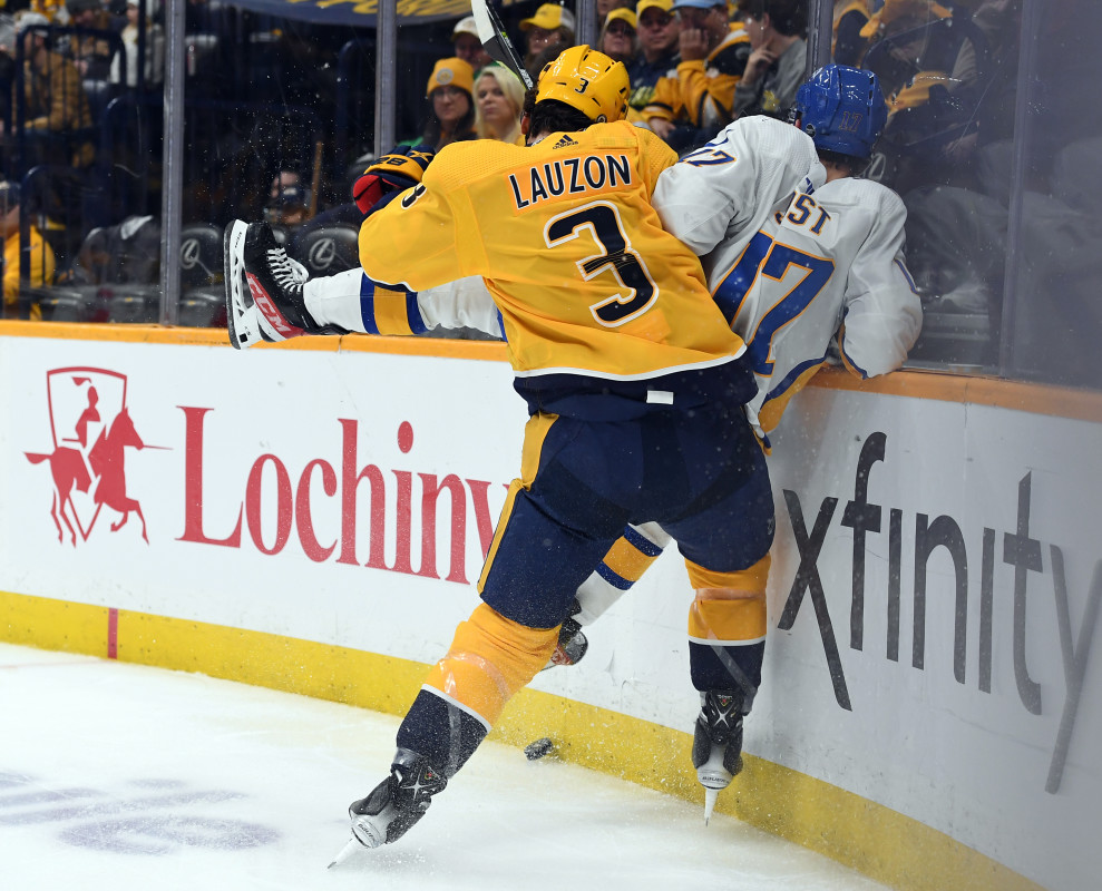 predators' lauzon sets nhl record for hits with massive final game