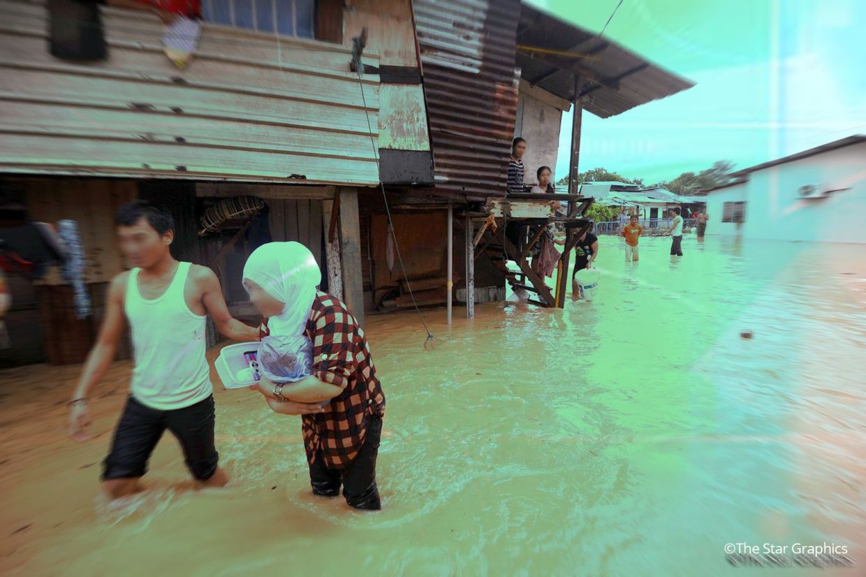 flash floods hit areas along sg linggi after heavy rain in negri