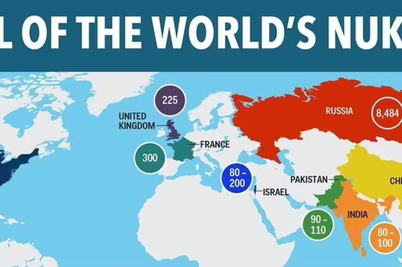 map shows all countries in the world with nuclear weapons as iran attack 'minutes away'