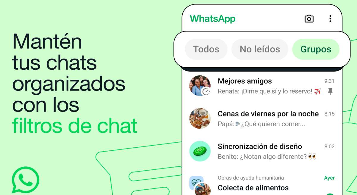 whatsapp anuncia la creación de tres filtros para organizar la bandeja de mensajes
