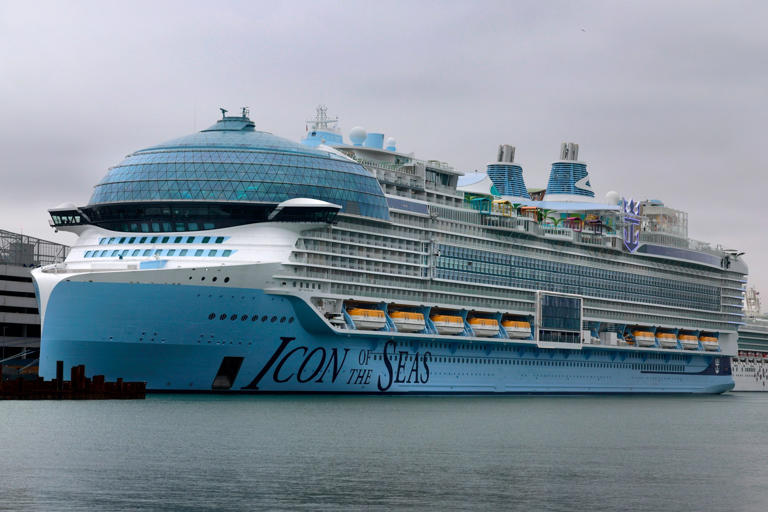 Royal Caribbean’s Icon of the Seas, the worlds largest cruise ship docked at the Port of Miami on Thursday January 11, 2024.