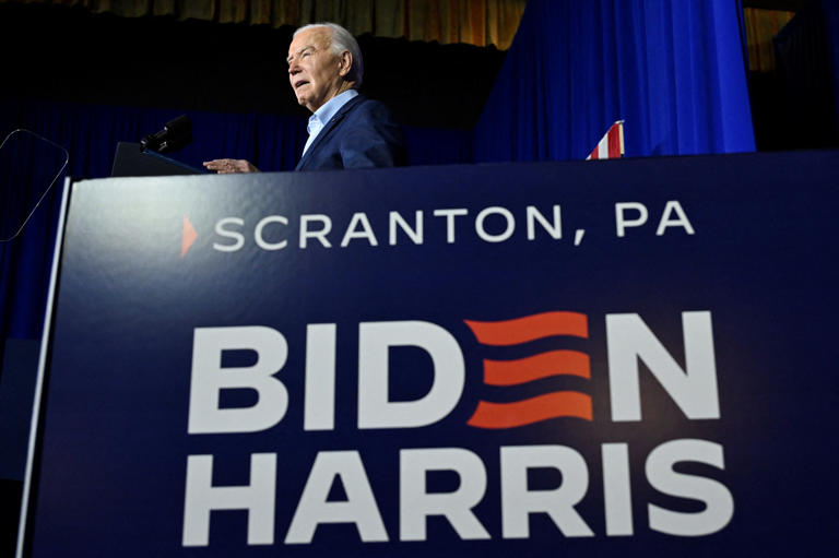 US President Joe Biden speaks during a campaign event at the Scranton Cultural Center at the Masonic Temple in Scranton, Pennsylvania, on April 16, 2024.