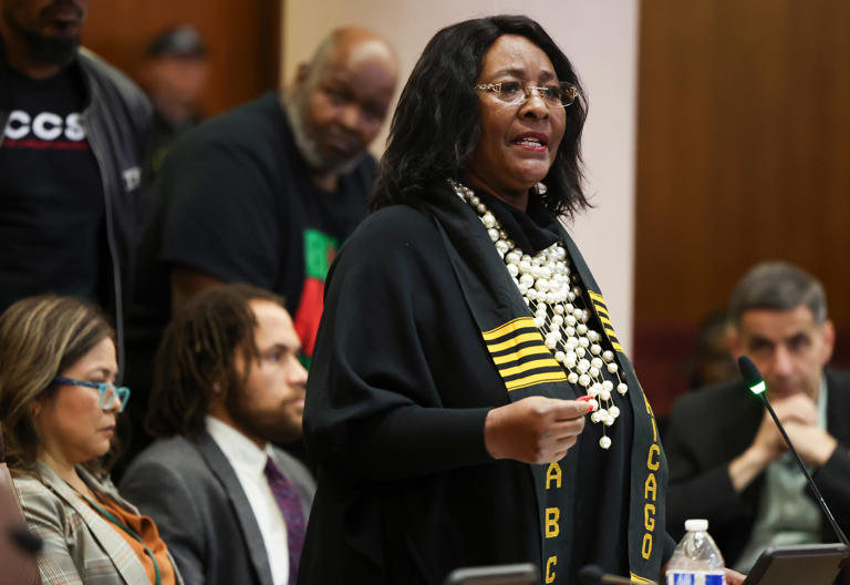 Ald. Emma Mitts, 37th Ward, speaks at a City Council meeting on Nov. 7, 2023, in Chicago.