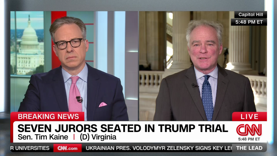 Sen. Tim Kaine Reacts To Jury Selection In Trump’s Trial