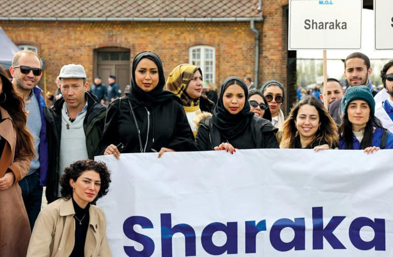  A delegation of Arab influencers from Sharaka gather at March of the Living in Poland in April. 
