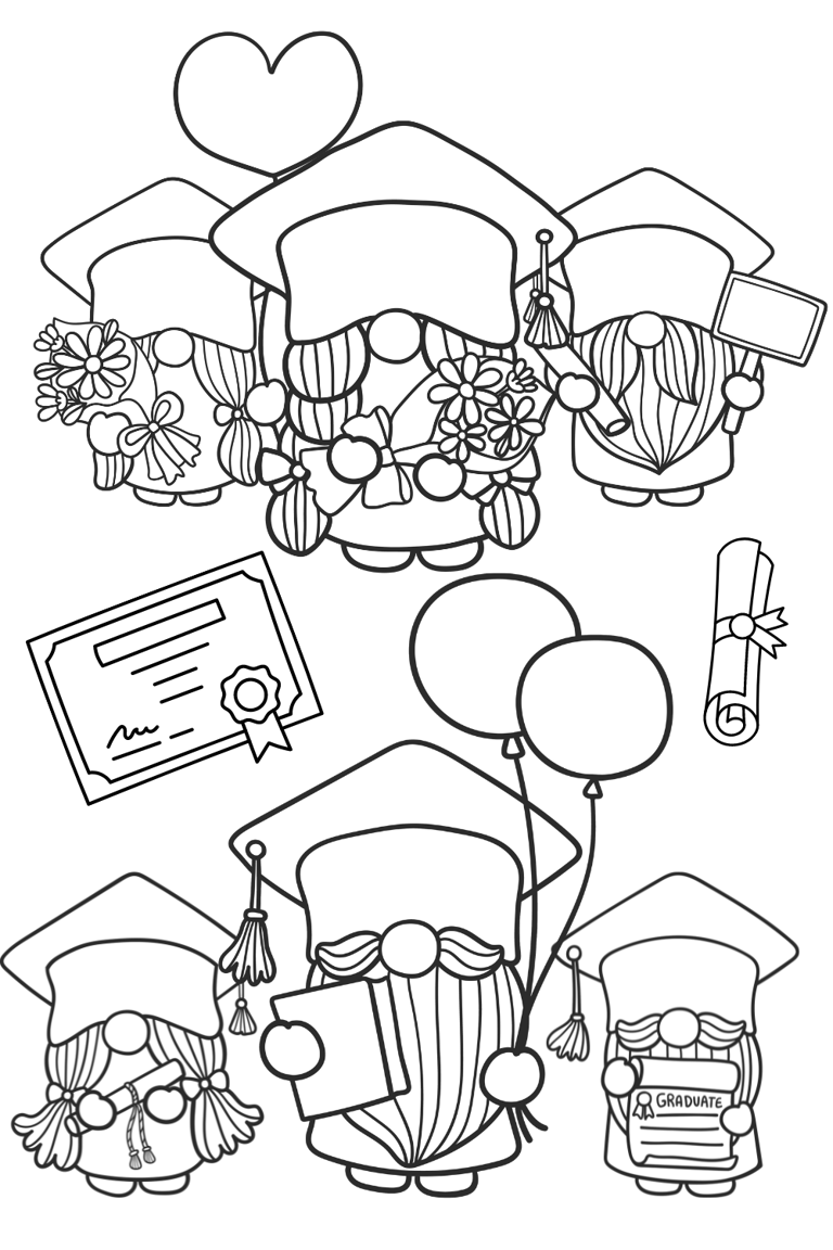 4 cute graduation coloring pages