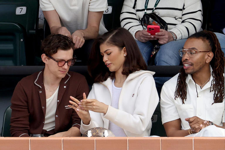 Tom Holland, Zendaya and Law Roach at the BNP Paribas in March. Getty Images