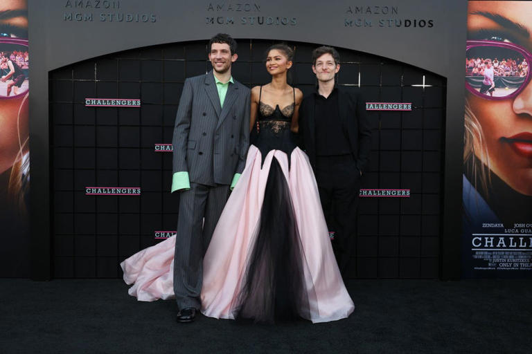 'Challengers' stars Josh O'Connor, Zendaya and Mike Faist at the Los Angeles premiere. Getty Images