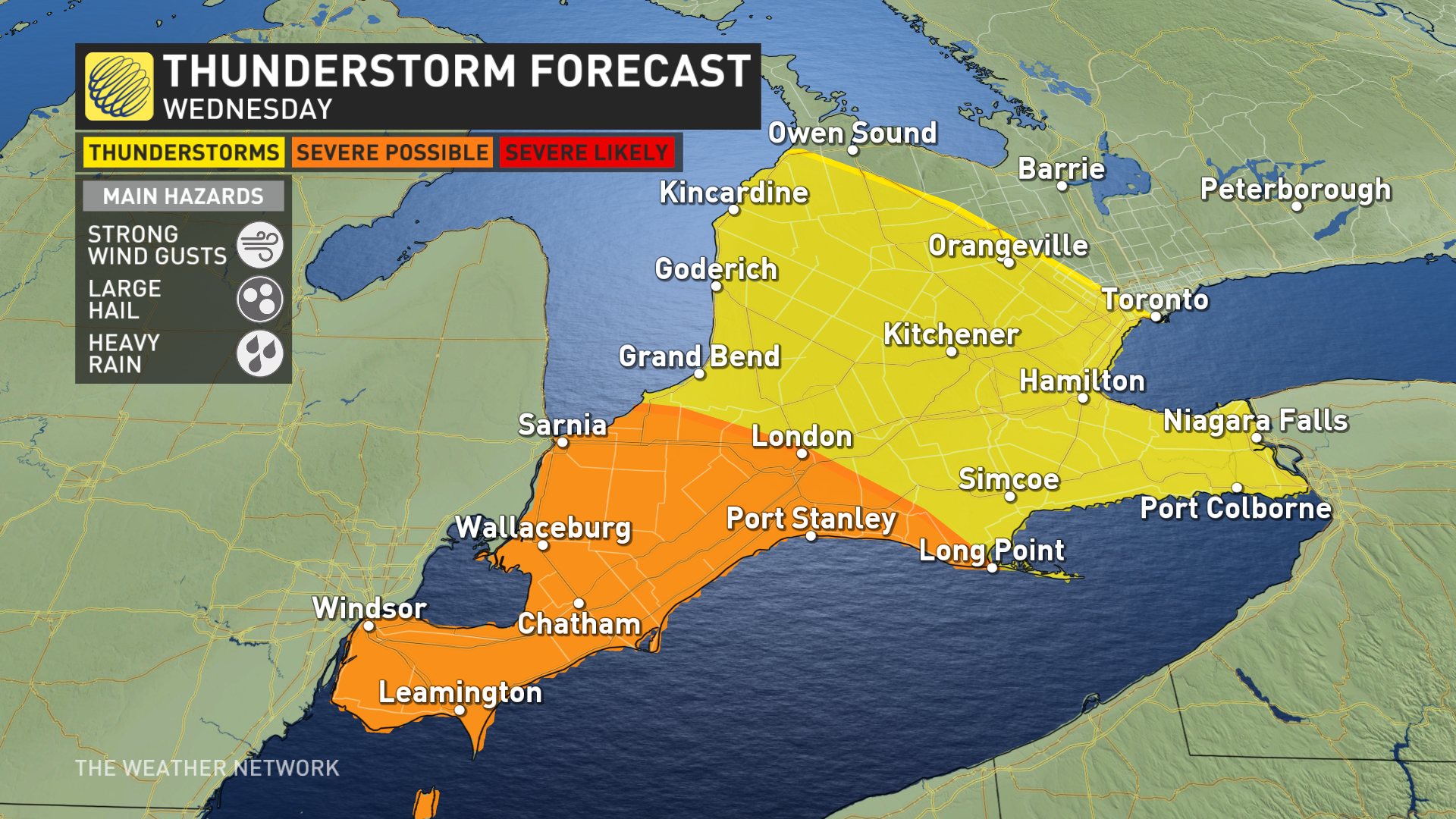 rounds of rain, thunderstorms hit ontario, risk for large hail and strong winds