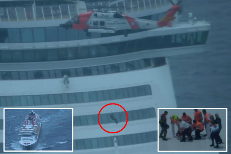 Breathtaking video shows pregnant Disney cruise passenger dangling over the ocean in Coast Guard rescue