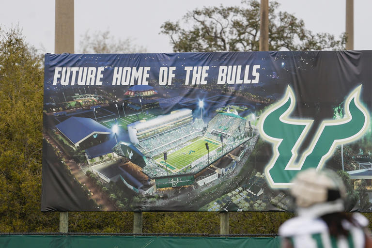 The USF football on-campus stadium has a construction group in place.