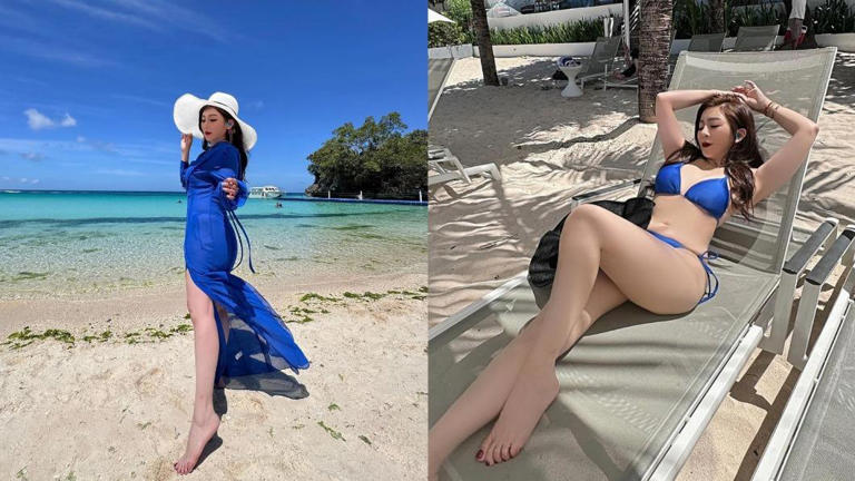王彩樺慵懶地躺在沙灘躺椅，雙手輕往上舉，在陽光照映下性感好身材呼之欲出。（圖／翻攝自王彩樺臉書）