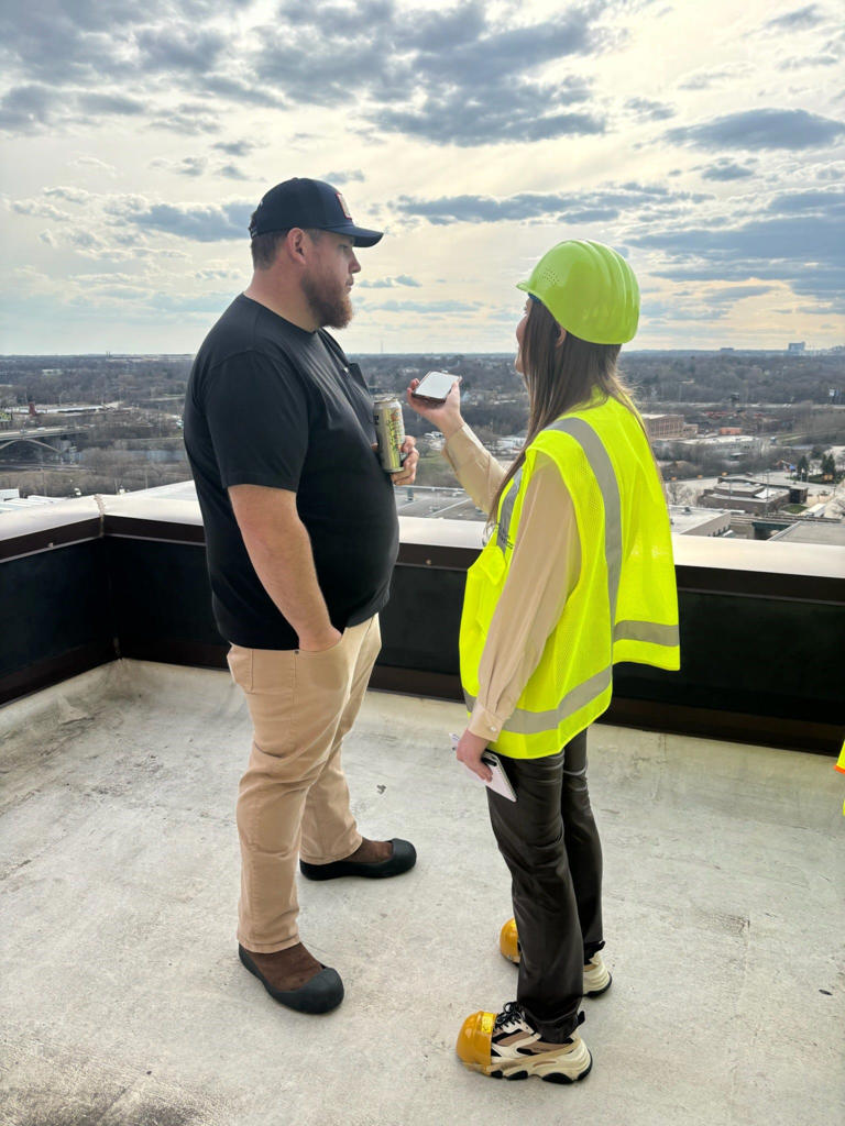 Be MKE April 17, 2024: Journal Sentinel reporter interviewing country music superstar Luke Combs on a Miller Brewery rooftop on April 10.