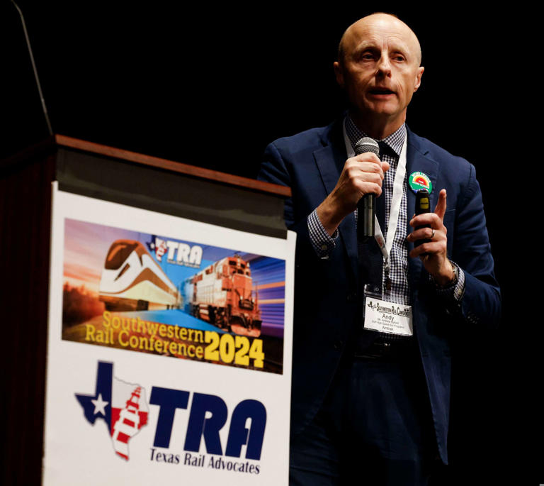 Andy Byford, Senior Vice President of High-Speed Rail Development Programs at Amtrak, leads a session during the 20th Annual Southwestern Rail Conference, on Tuesday, April 16, 2024, at Hurst Conference Center, in Hurst.