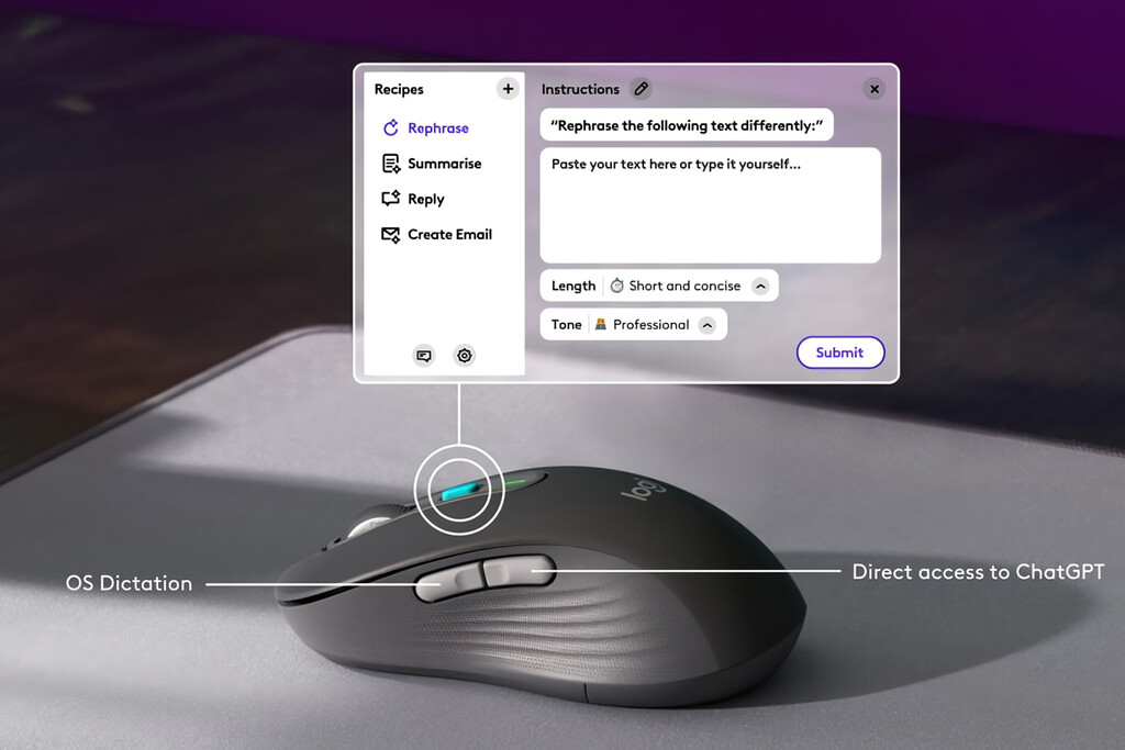 windows, microsoft, este mouse tiene un botón para hablar con chatgpt: logitech pone la ia al alcance de nuestros dedos, literalmente