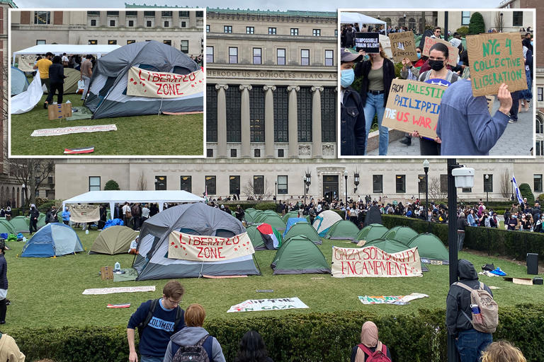 Columbia students erect 60 tents on main lawn to demand university ...