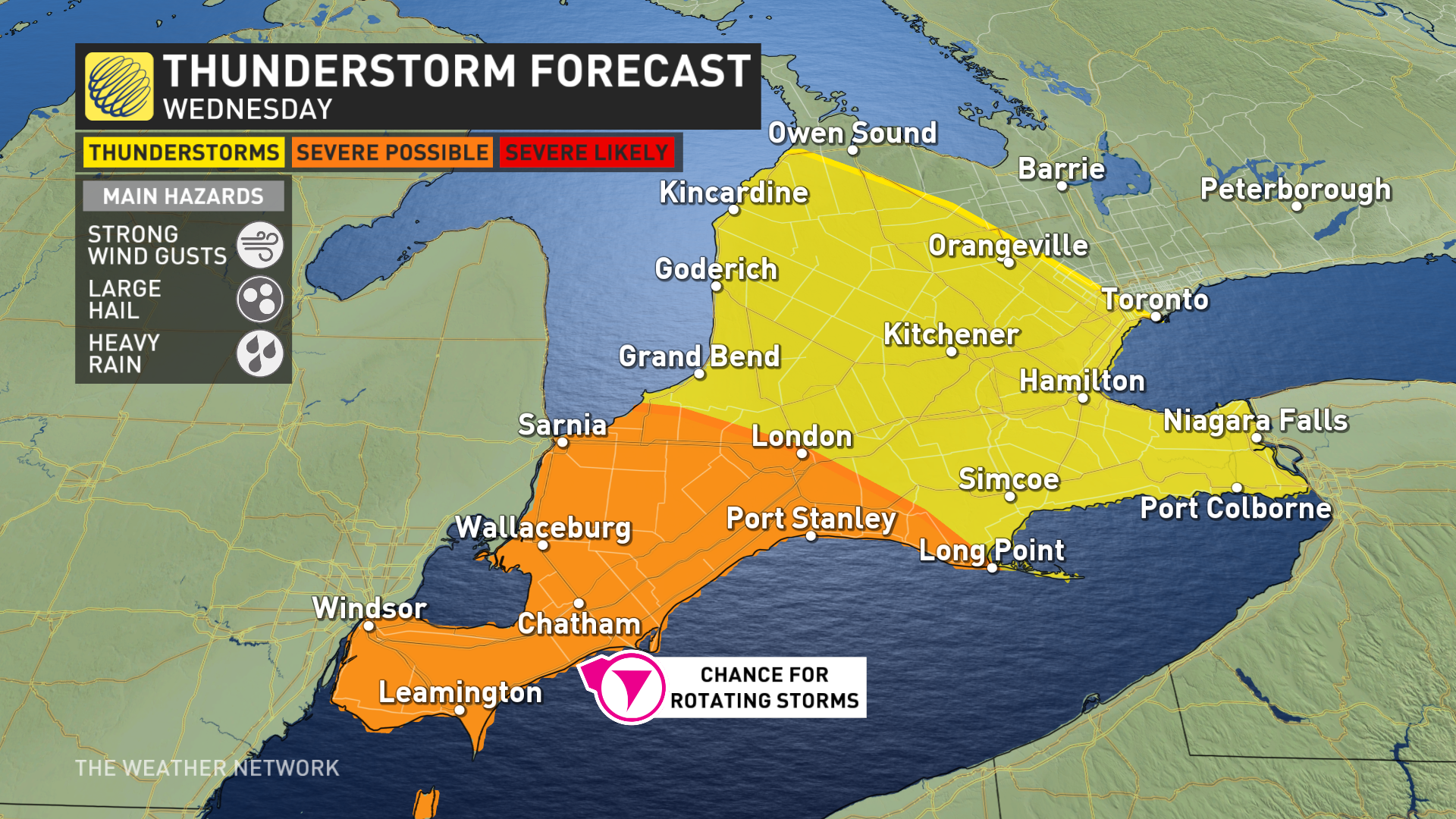 chance for rotating storms with today's thunderstorm threat in southern ontario