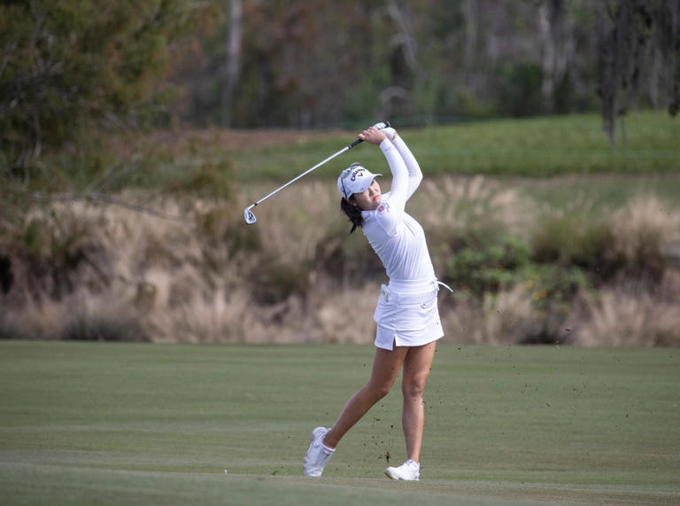 Rose Zhang hits from the ninth fairway at the 2023 Grant Thornton Invitational at Tiburon Golf Club in Naples, Florida. (Photo: Amanda Inscore/The News-Press)